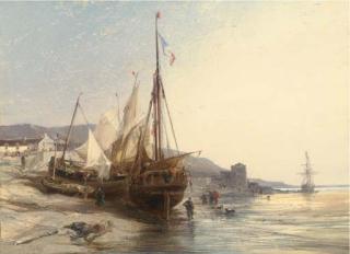 Louis-Gabriel-Eugène Isabey - Fishing Boats On The Beach At Low Tide