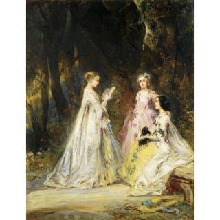 Louis-Gabriel-Eugène Isabey - La Lecture Dans Le Parceugène Isabey ; Reading In The  Park ; Stamped With The Isabey Sale Stamp Lower Left ; Oil On Canvas