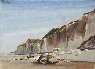 Louis-Gabriel Eugène Isabey - La Plage À Marée Basse, Des Falaises À L\'Arrière-Plan