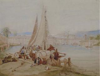 Louis Gabriel Eughne Isabey - Dockside at a Southern Port