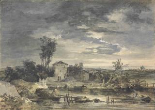 Louis-Gabriel Moreau - A Moonlit Landscape With Boatmen