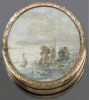 Louis-Gabriel Moreau - A riverside landscape with a fishing boat and sailing vessels