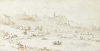 Louis-Gabriel Moreau - A View Of A French Village With Churches And A Chateau In The Distance