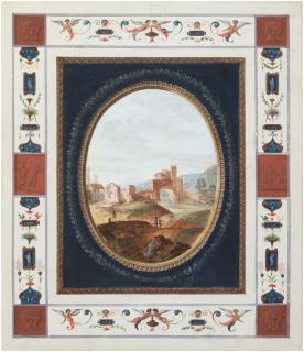 Louis-Gabriel Moreau - Landscape vignette set within a decorative border