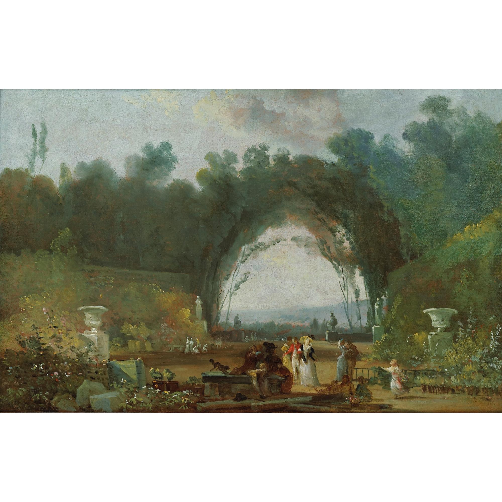 Louis Gabriel Moreau - Vue D\'Une Terrasse, Probablement À Saint-Cloud