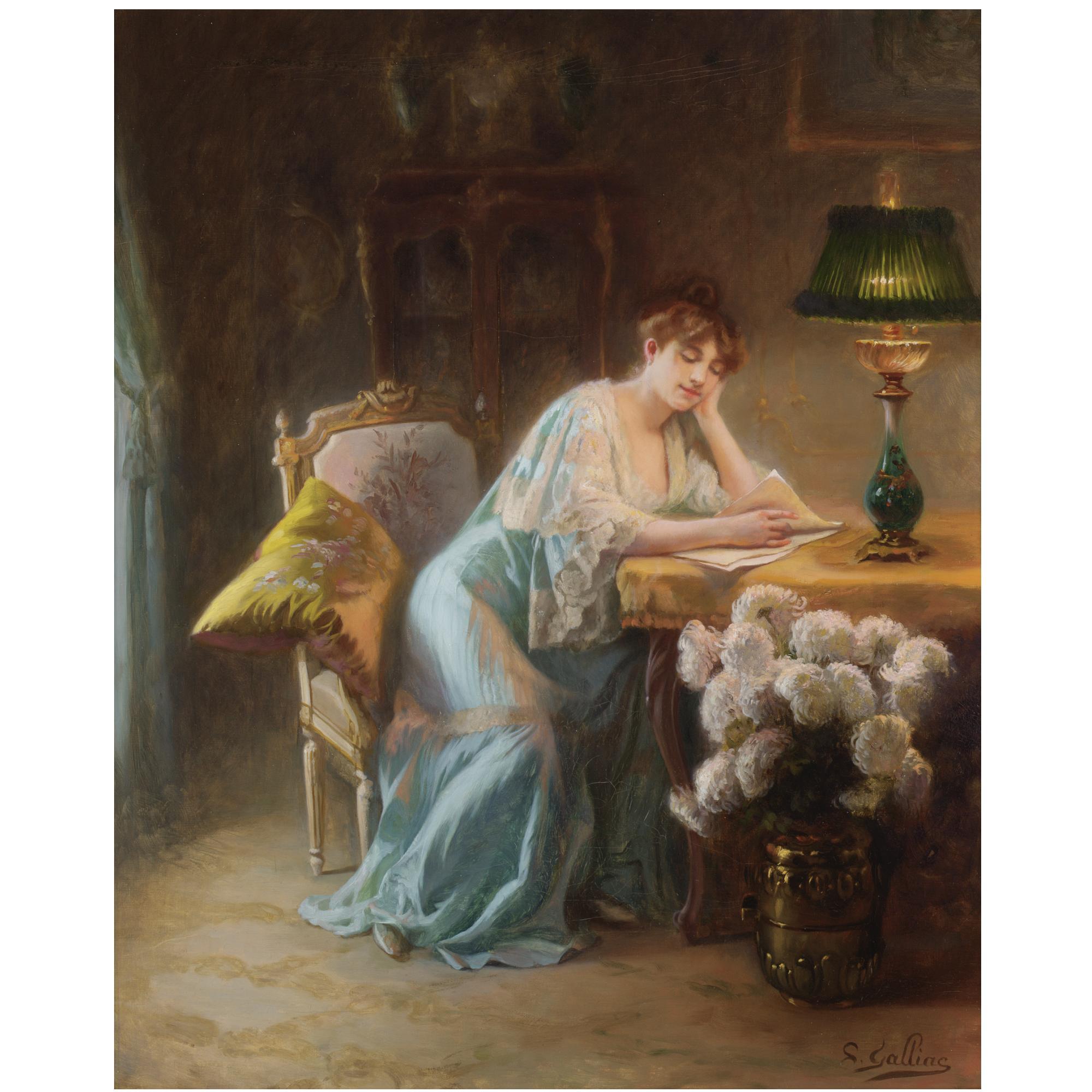 Louis Galliac - French La Lecture Près De La Lampe