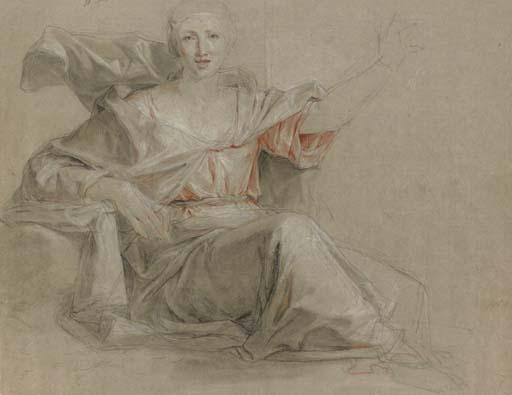 Louis Galloche - A seated woman, her left arm raised