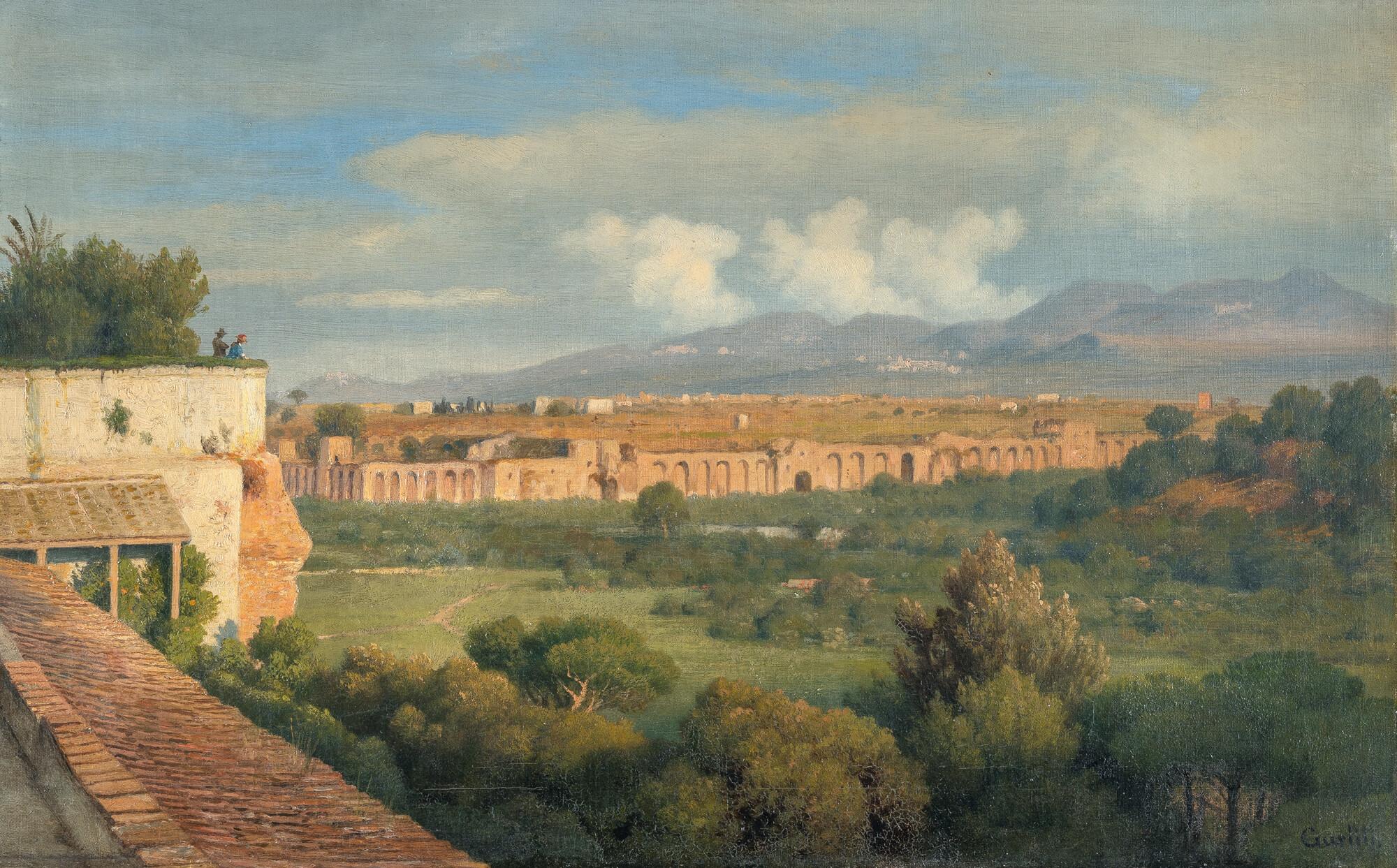 Louis Gurlitt - Blick auf die Albaner Berge und die Aurelianische Mauer in Rom