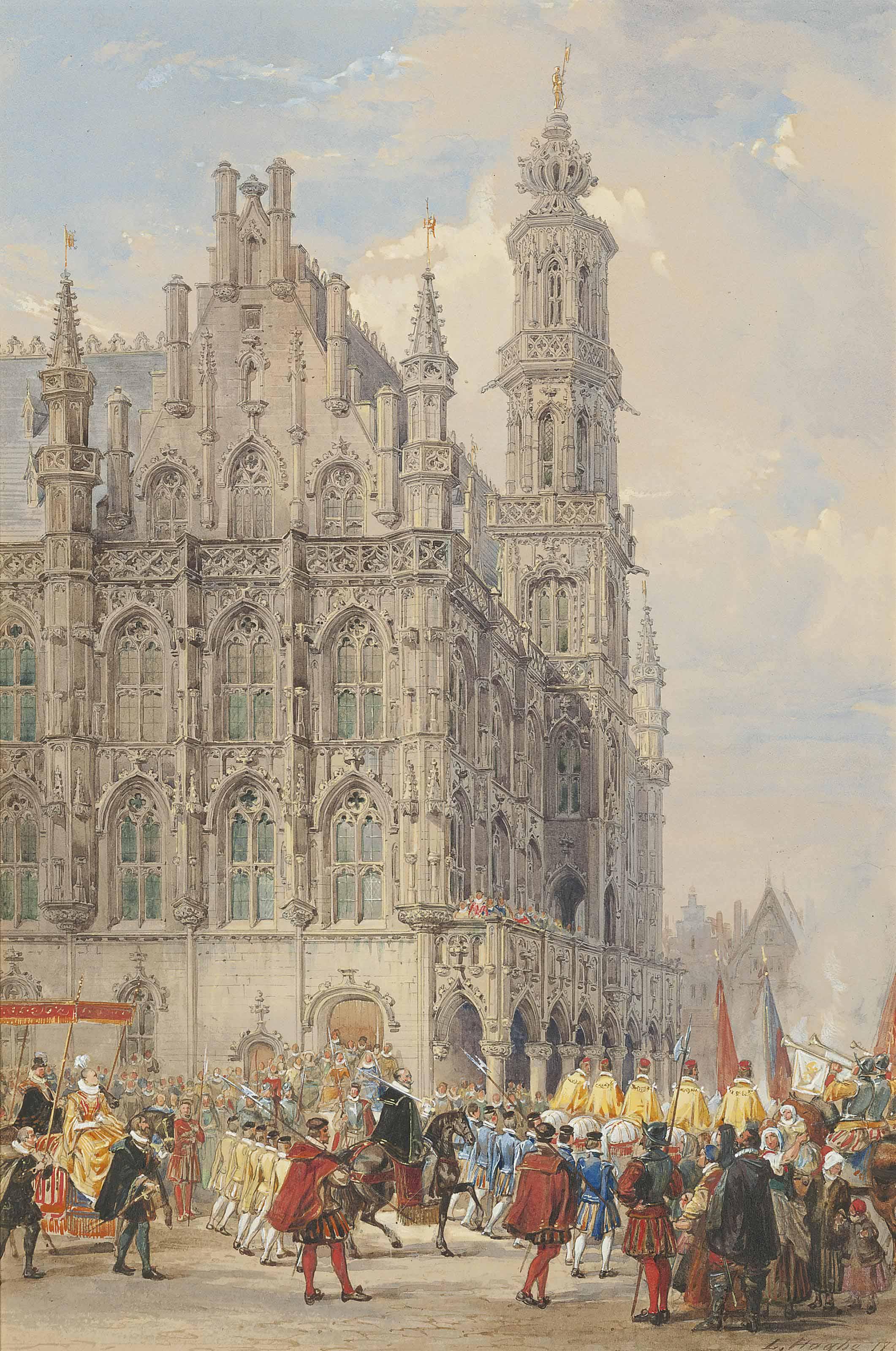 Louis Haghe - Procession in the Grand Place, Brussels