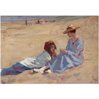 Louis Hartz - Dutch Two Ladies On The Beach