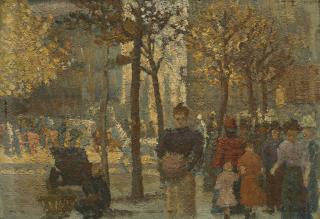 Louis Hayet - Scène de rue en automne