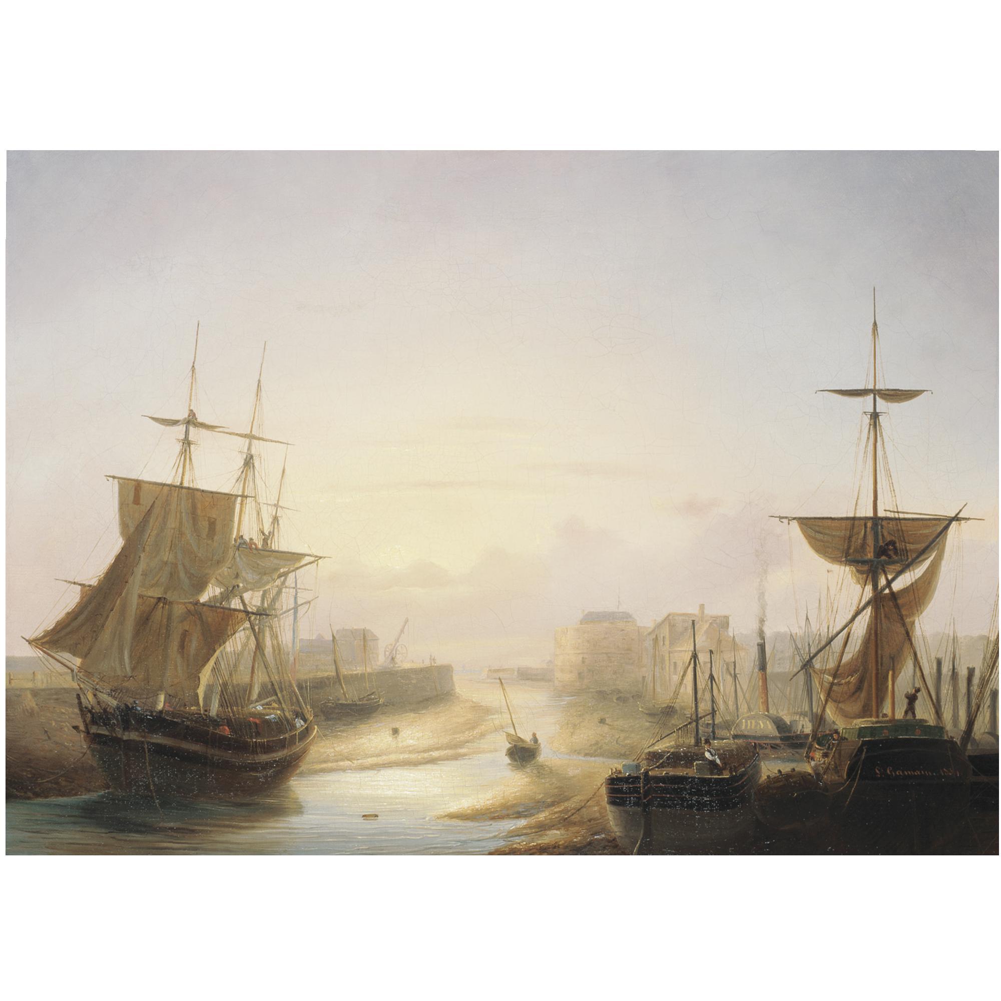 Louis-Honoré-Frédéric Gamain - French A Harbour At Sunset