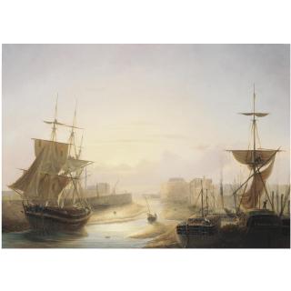 Louis-Honoré-Frédéric Gamain - French A Harbour At Sunset