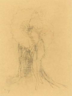 Louis Icart - A study of a lady holding an umbrella (illustrated); and A study of two ladies with a dog