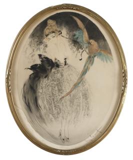 Louis Icart - Ung kvinna med arapapegoja