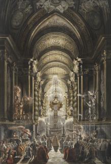Louis-Jean Desprez - A view of the Pauline Chapel during the Vigil of the Forty Hours, in the Vatican Palace, Rome