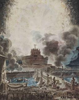 Louis-Jean Desprez - La Girandola au Castel Sant\'Angelo à Rome