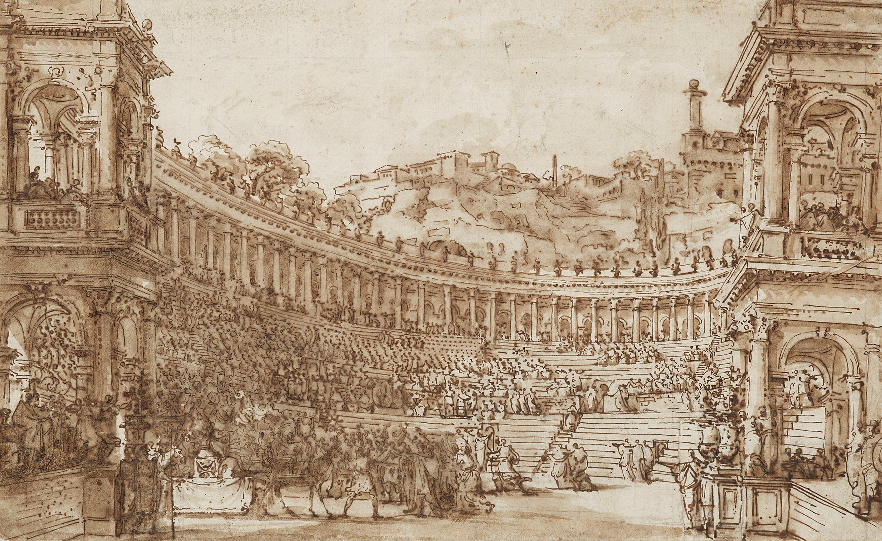 Louis Jean Desprez - Theater coulisse depicting an amphitheater
