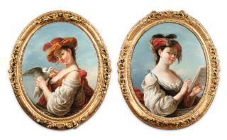 Louis Jean François Lagrenée - A Young Girl reading a Musical Score; A Young Girl playing with a Bird, also called the Song and the Turtledove