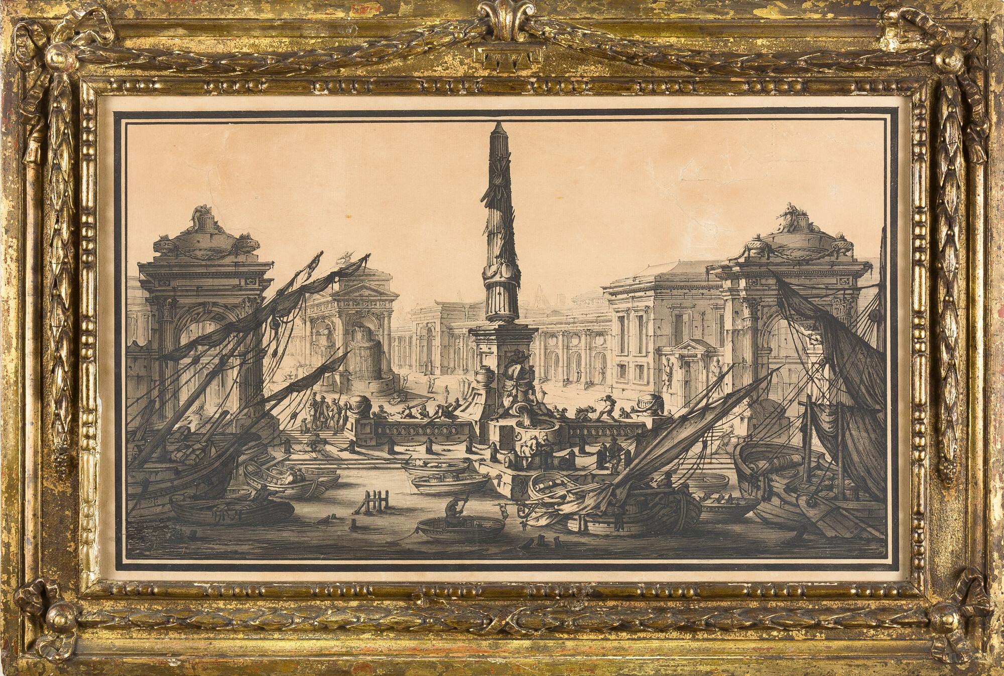 Louis Joseph Le Lorrain - Hafenansicht mit Architekturcapriccio.