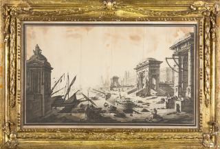 Louis Joseph Le Lorrain - Hafenansicht mit Blick auf eine Stadt.