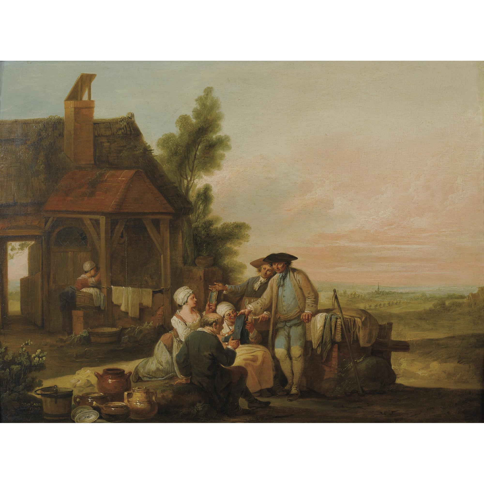 Louis Joseph Watteau - Le Marchand Ambulant; Le Marchand D\'Étainlouis Joseph Watteau, Called Watteau De Lille ; The Peddler, The Tin Merchant ; Oil On Panel, A Pair ; Signed And Dated Lower Left