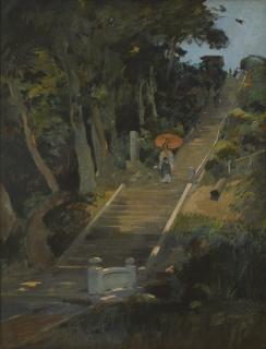 Louis-Jules Dumoulin - A Japanese Lady Descending Stairs