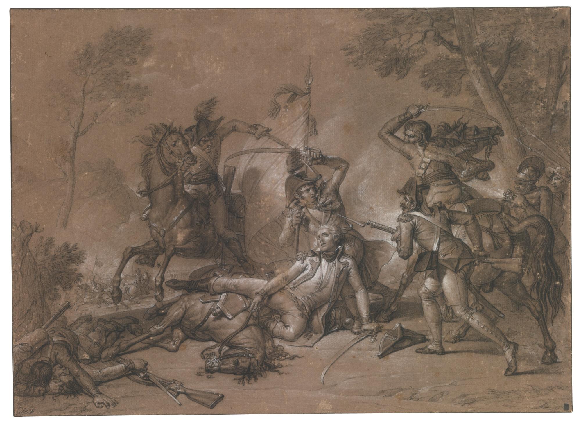 Louis Lafitte - A Standard Bearer Defending A Wounded Comrade In Battle