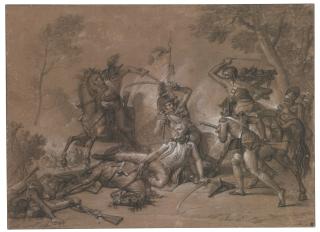 Louis Lafitte - A Standard Bearer Defending A Wounded Comrade In Battle