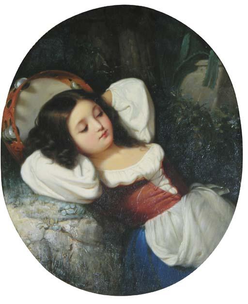 Louis Lang - Reclining Tambourine Girl