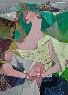 Louis Le Brocquy, H.R.H.A. - Travelling Woman With Newspaper