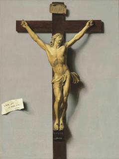 Louis-Léopold Boilly - A trompe-l\'oeil of an ivory and wood crucifix hanging on a wall