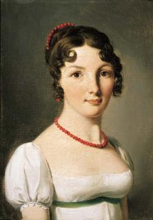 Louis-Léopold Boilly - Portrait of a lady, small bust-length, in a white dress with a red necklace