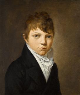 Louis-Léopold Boilly - Portrait of a young boy, bust-length, wearing a dark coat and white stock