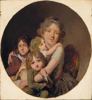 Louis-Leopold Boilly - Portrait présumé de Madame Boilly, née Adélaïde Leduc, seconde femme de l\'artiste, et de ses trois fils Julien, Edouard et Alphonse, dans un cercle peint