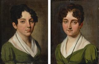 Louis-Léopold Boilly - Portraits Of Two Young Woman, Bust Length, Dressed In Green