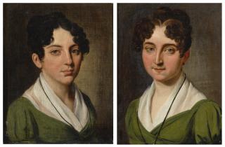 Louis-Léopold Boilly - Portraits Of Two Young Women, Bust Length, Dressed In Green