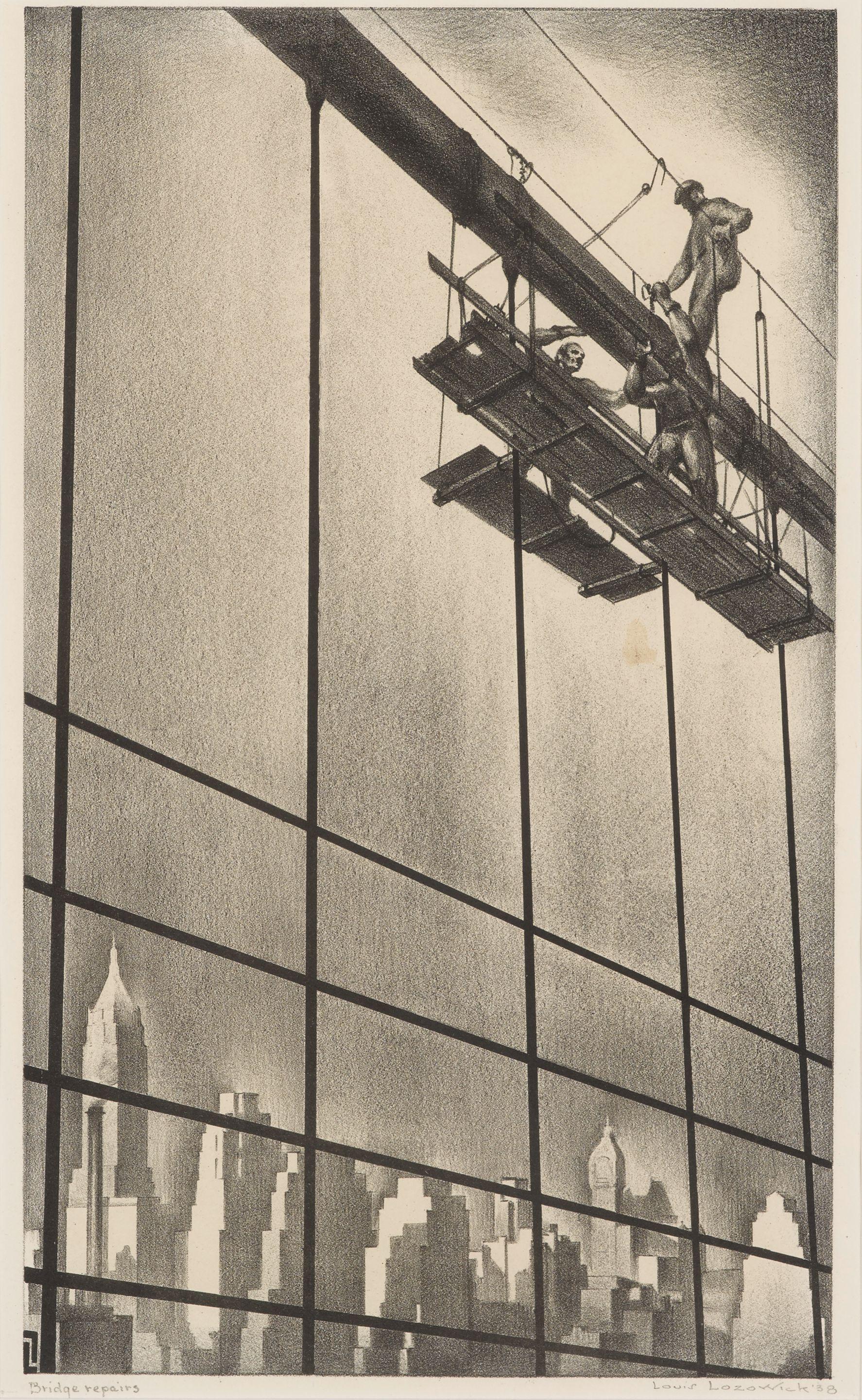 Louis Lozowick - Bridge Repairs (Repairing Brooklyn Bridge)