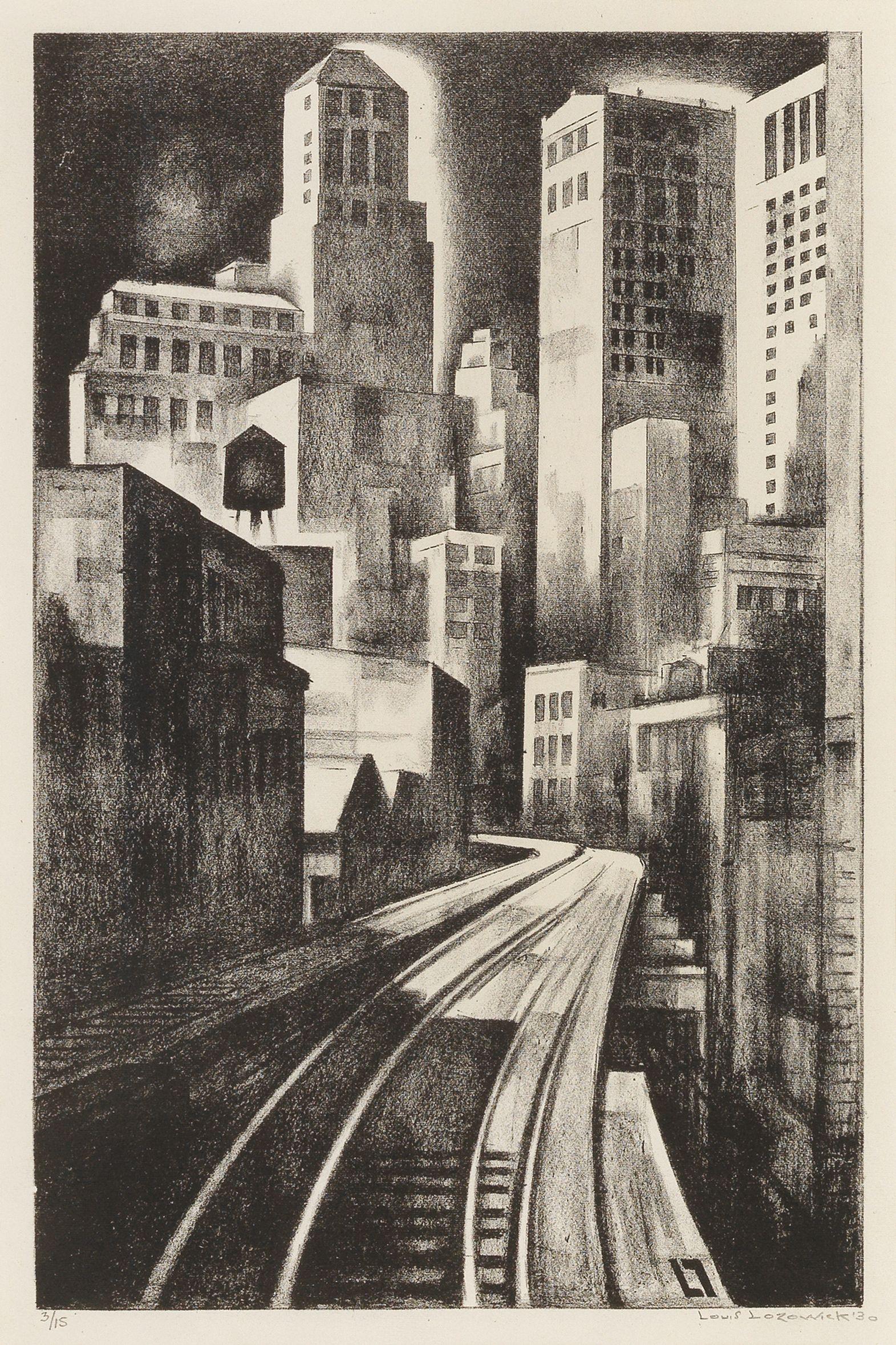 Louis Lozowick - Third Avenue (Third Avenue El)