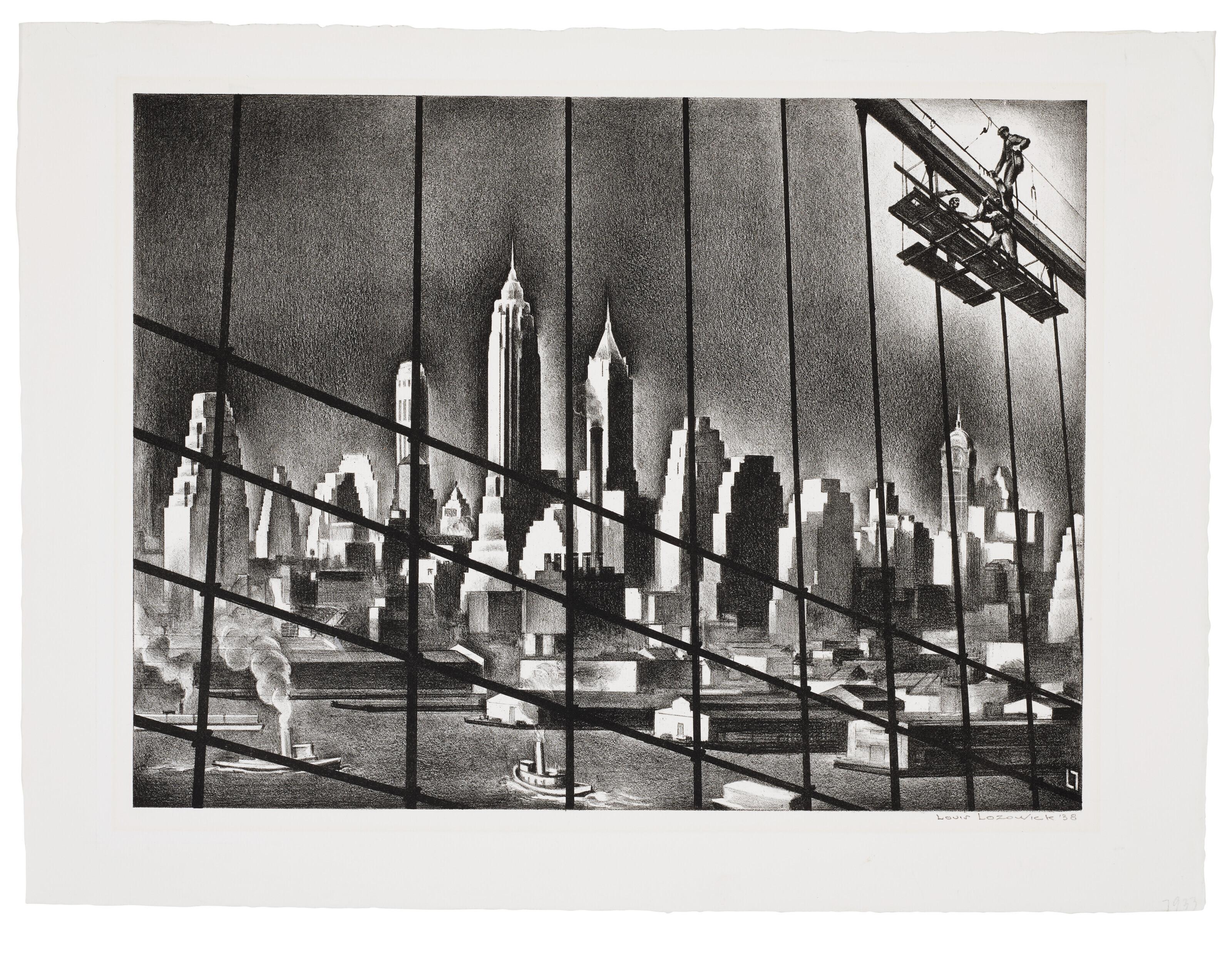 Louis Lozowick - Through Brooklyn Bridge Cables