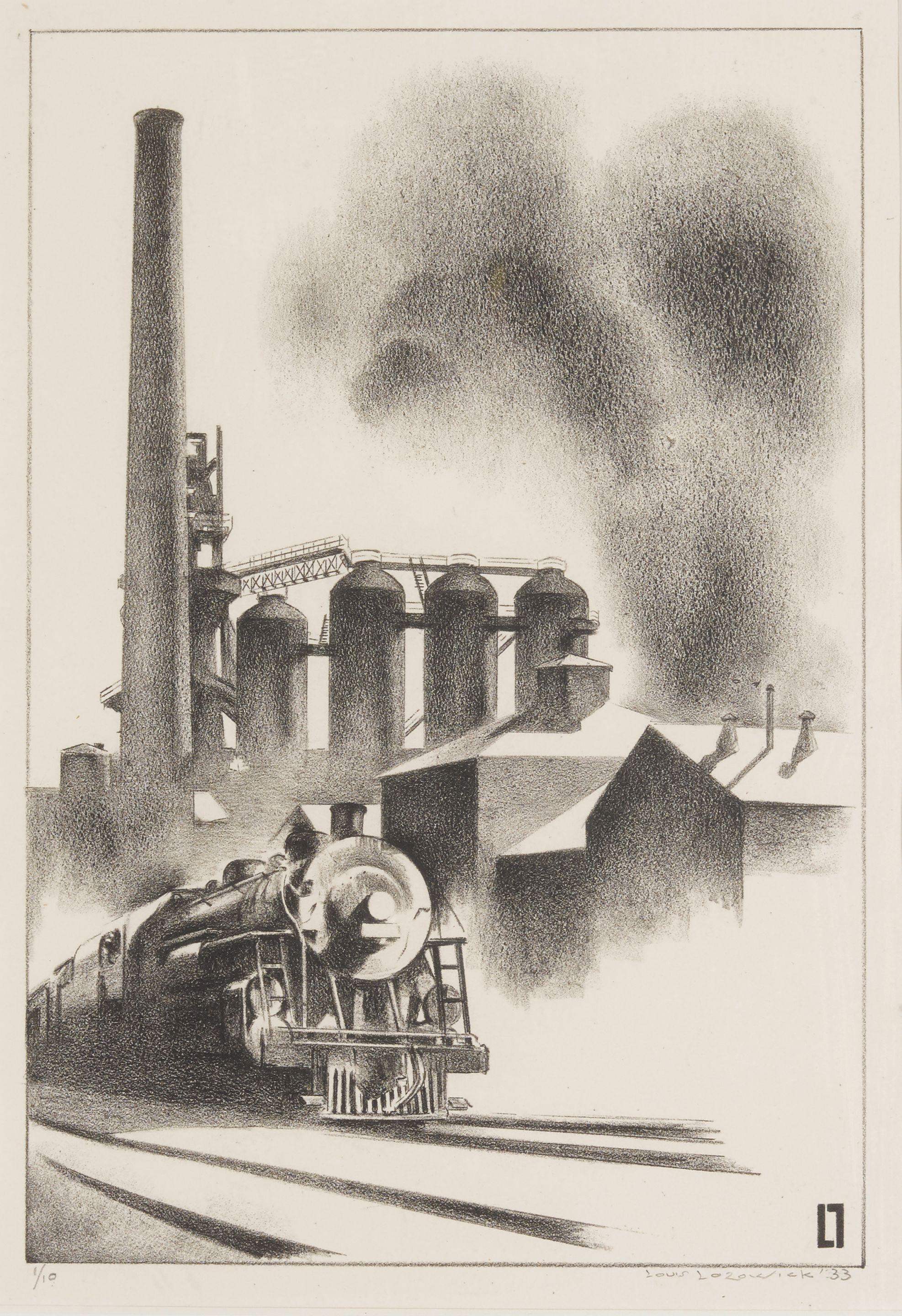 Louis Lozowick - Train and Factory
