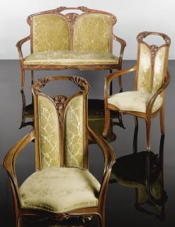 Louis Majorelle - `Aux Ombelles De Lorraine\' Pair Of Armchairs And Double Seat Sofa