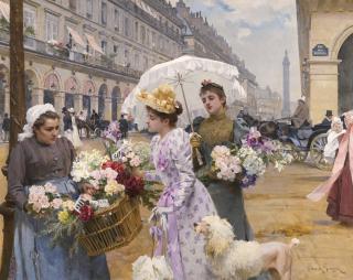 Louis Marie De Schryver - French la Marchande De Fleurs — Rue De Rivoli