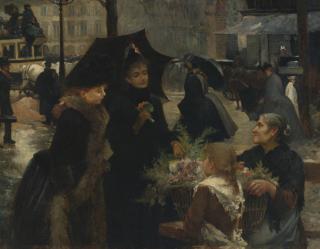 Louis Marie de Schryver - French Rainy Day, Flower Seller