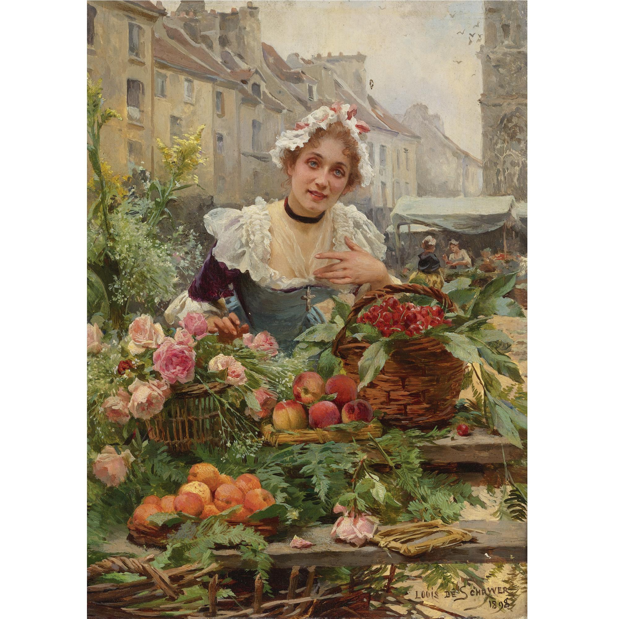 Louis Marie de Schryver - French The Flower Seller