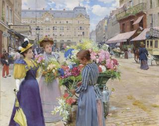 Louis Marie De Schryver - Marchand de fleurs, la rue du Havre, Paris