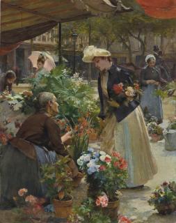 Louis Marie De Schryver - Paris - The Flower Market on the Île de la Cité
