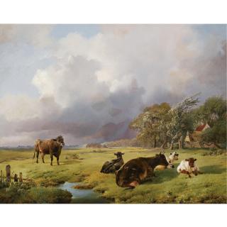 Louis Marie Robbe - Belgian Cows In A Summer Landscape
