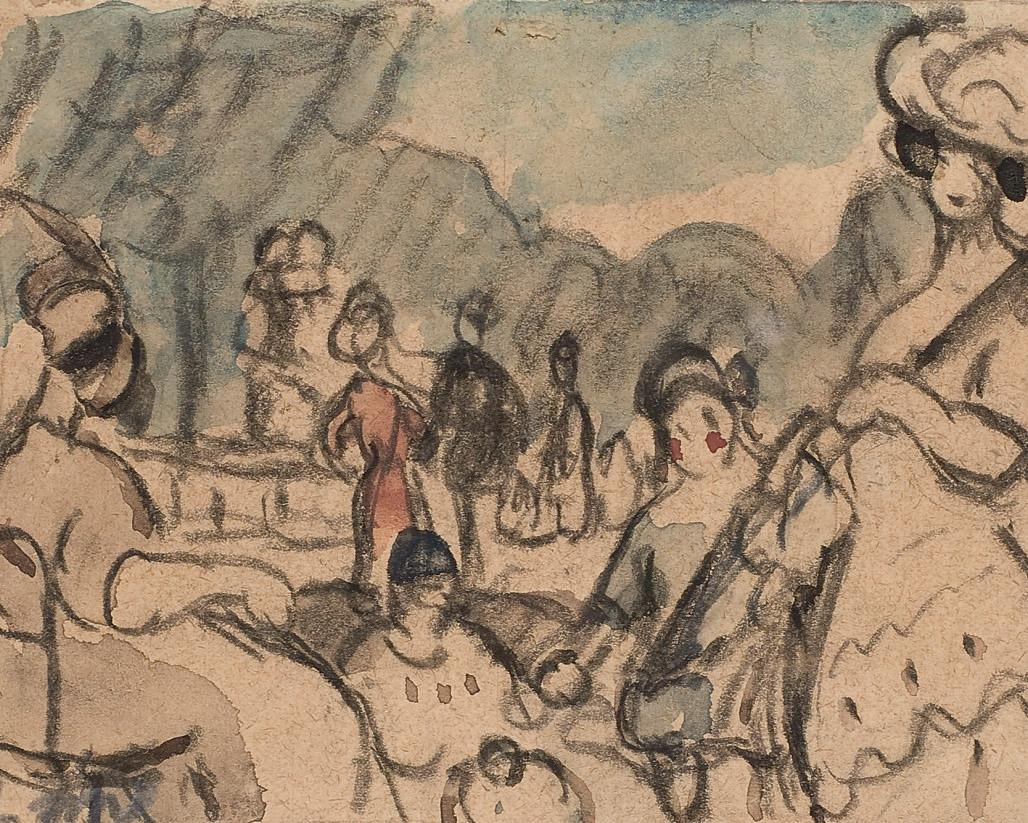 Louis-Mathieu Verdilhan - Trois dessins (1. \'Au jardin du Luxembourg\'; 2. \'Le Port\'; 3. \'Les Ponts\')