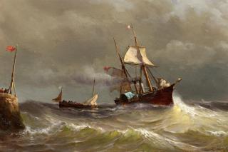 Louis Meijer - Anlandender Dampfer vor der Mole